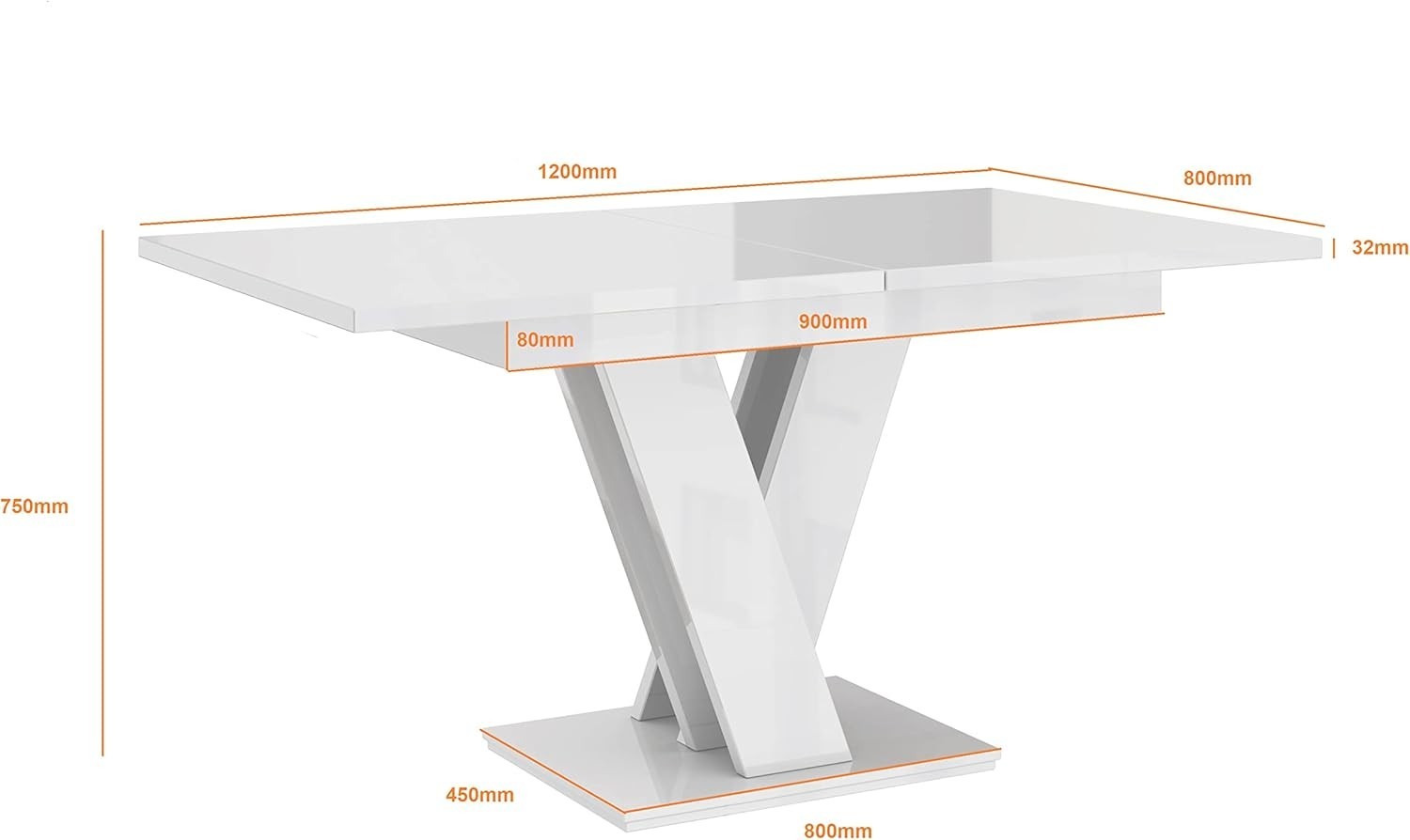 Extendable White Dining Table Gloss Stone Effect 4-6 Seater Small Spaces