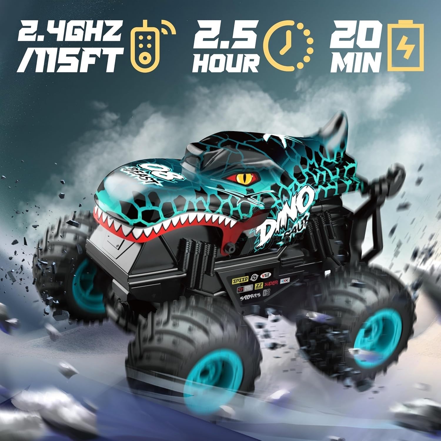 RC Monster Truck for Kids 3–8 – 360° Spin, LED Lights & Music, Off-Road Toy
