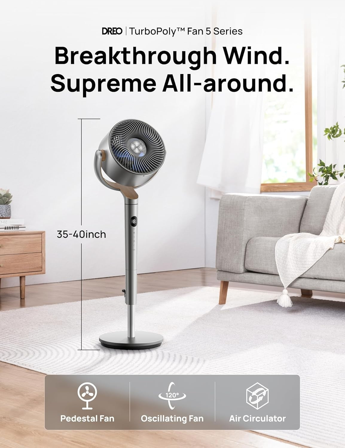 Smart Quiet Pedestal Fan 23dB – 8-Speed WiFi App & Remote Control Oscillating