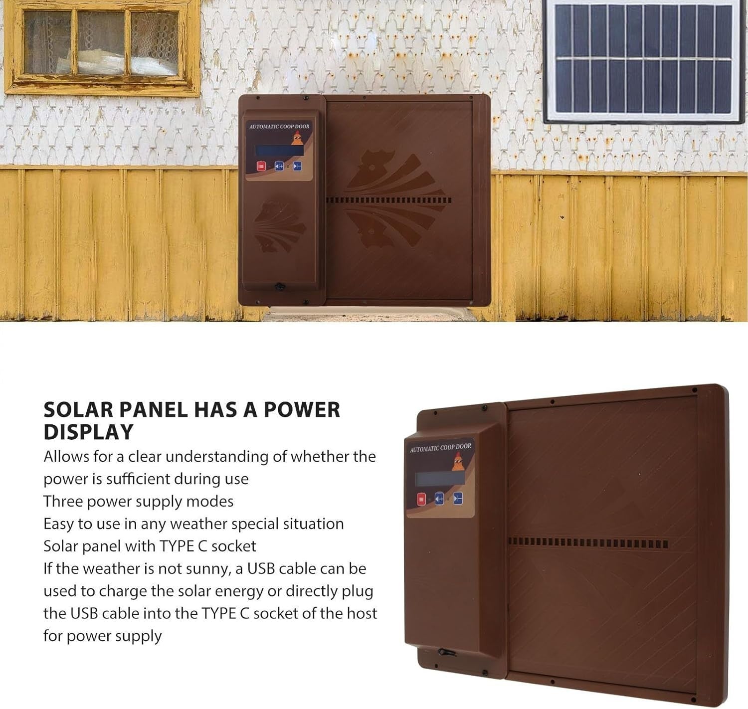 Automatic Chicken Coop Door Timer USB Horizontal Brown