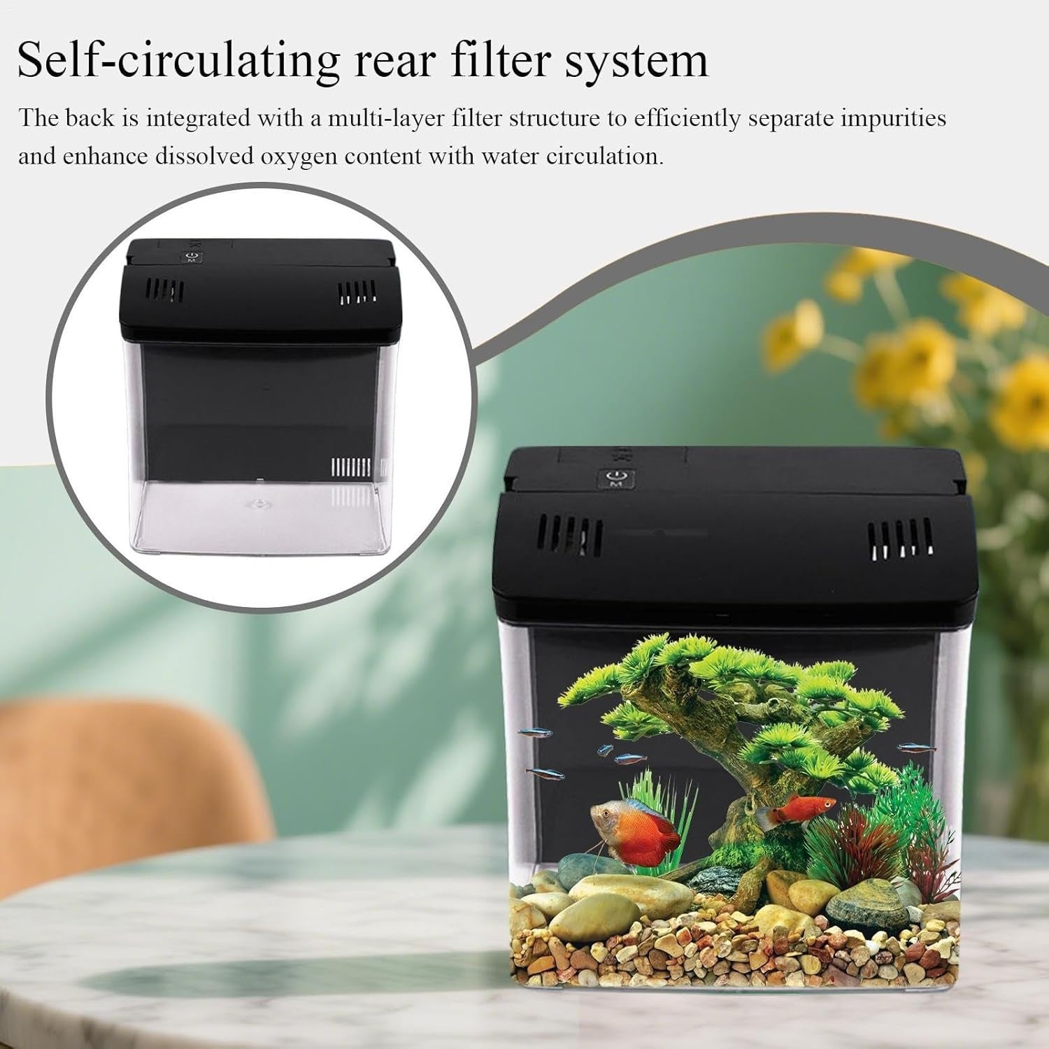 Small Desktop Fish Tank with Filter | Quiet Aquarium for Home & Office