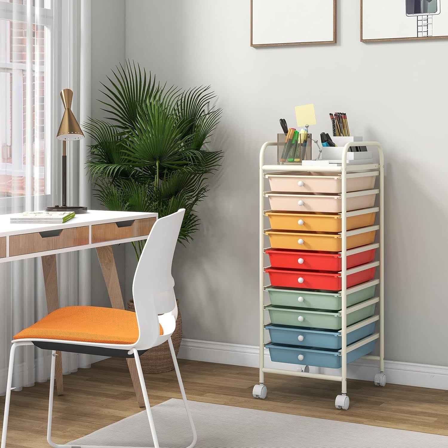Macaron 10 Drawer Rolling Storage Trolley Craft Office Beauty Organizer