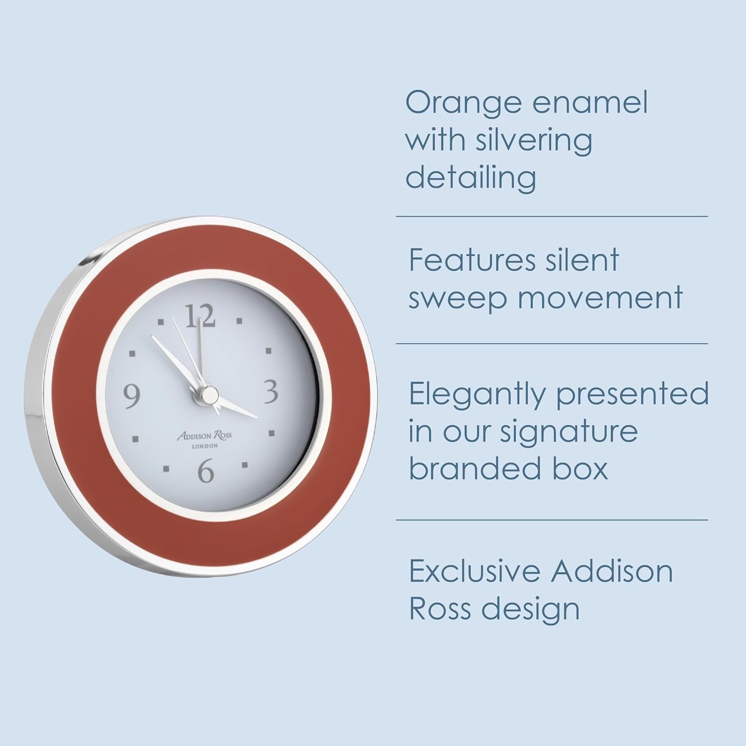 Silent Sweep Battery Alarm Clock Compact Bedside Home Orange