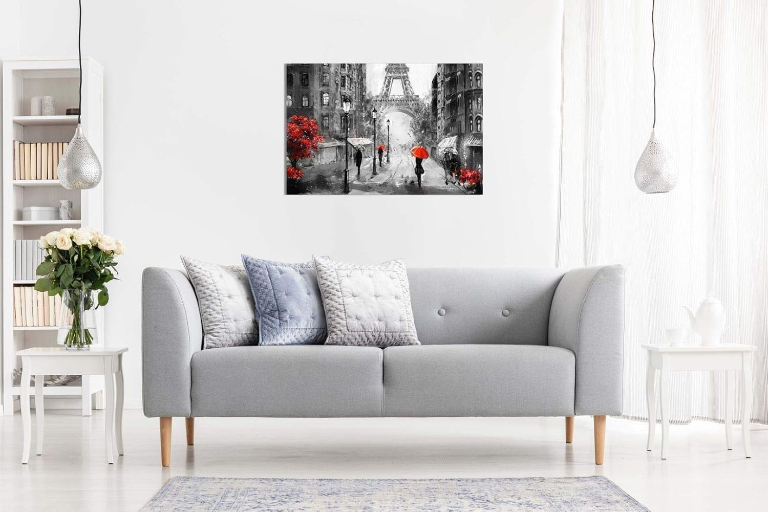Large Paris Tower Canvas Wall Art 30x20 Black White Red