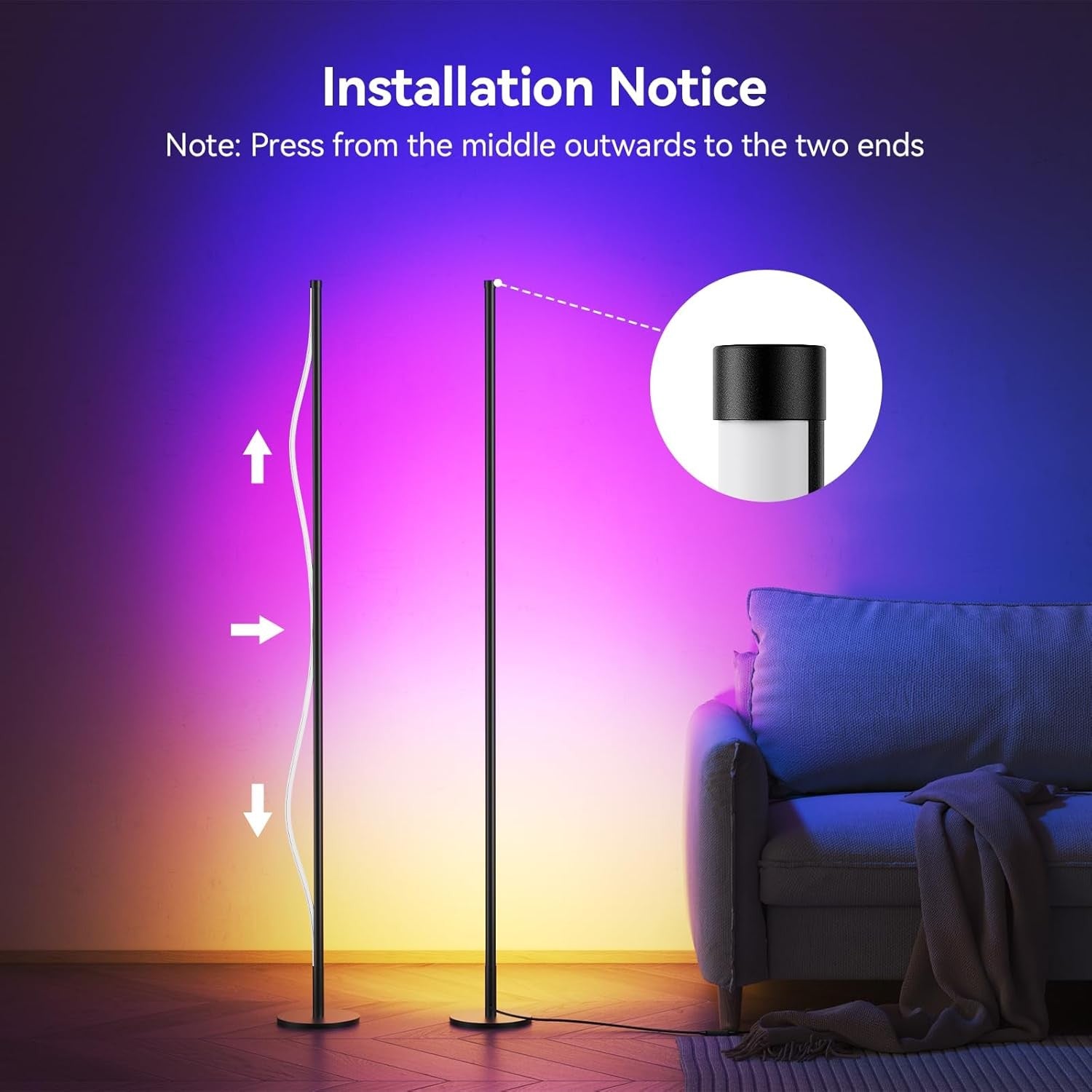 Smart RGB Corner Floor Lamp 2 Pack 160cm App Remote Music Sync Light