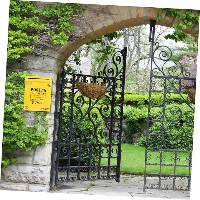 Retro Yellow Iron Mailbox Wall Mounted Outdoor Letter Holder Stylish Vintage