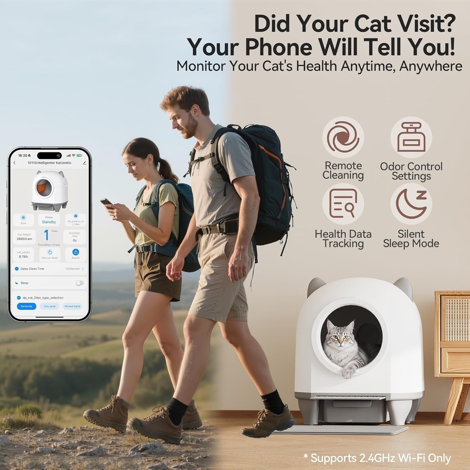 XXL Self Cleaning Cat Litter Box 90L Auto App Control Odor Control