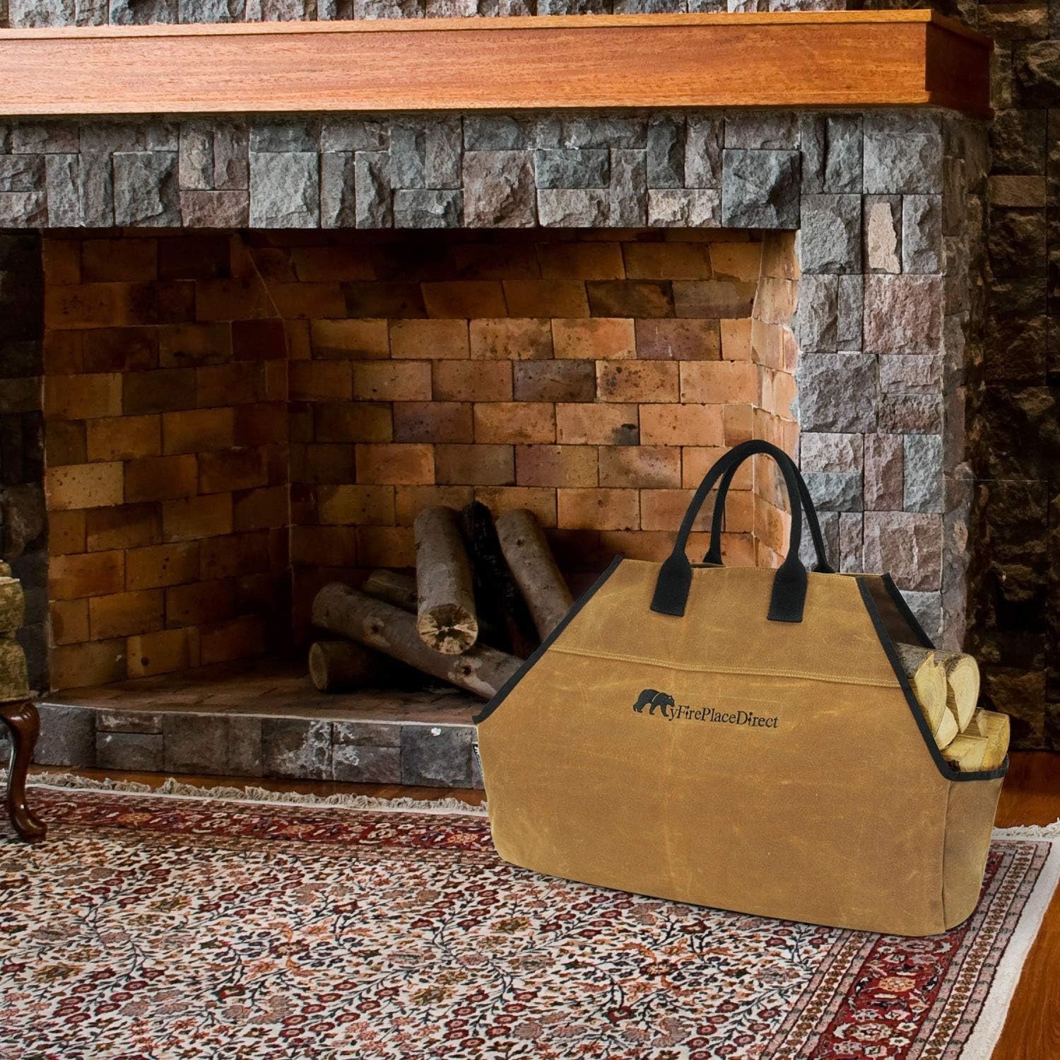 Extra Large Firewood Log Carrier Waterproof Heavy Duty Canvas Bag Handles