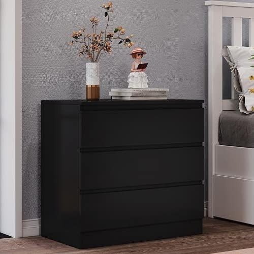 Black 3 Drawer Chest | Modern Bedroom Storage Cabinet | Slimline Unit
