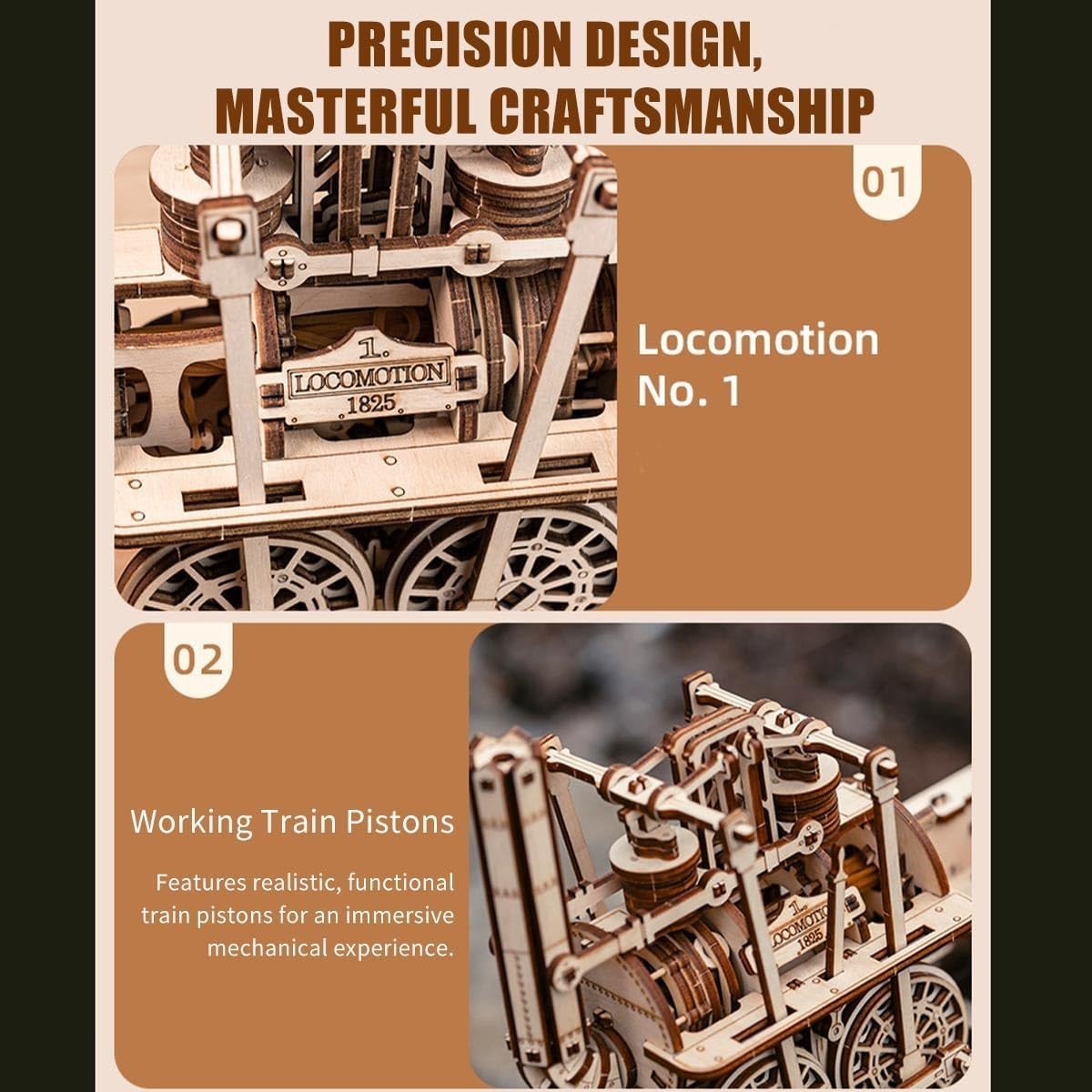 325PCS 3D Wooden Steam Train Puzzle Kit – DIY Mechanical Model Gift