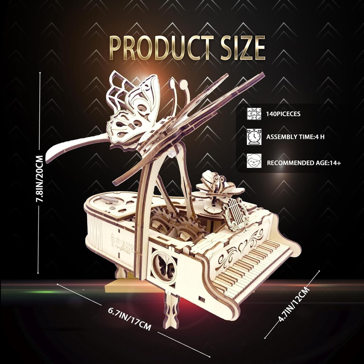 3D Wooden Piano Puzzle Kit for Adults | DIY Music Box Gift | 17x12cm Decor