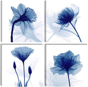 Blue Abstract Flower Canvas Wall Art Set Modern Floral Bedroom Office Decor