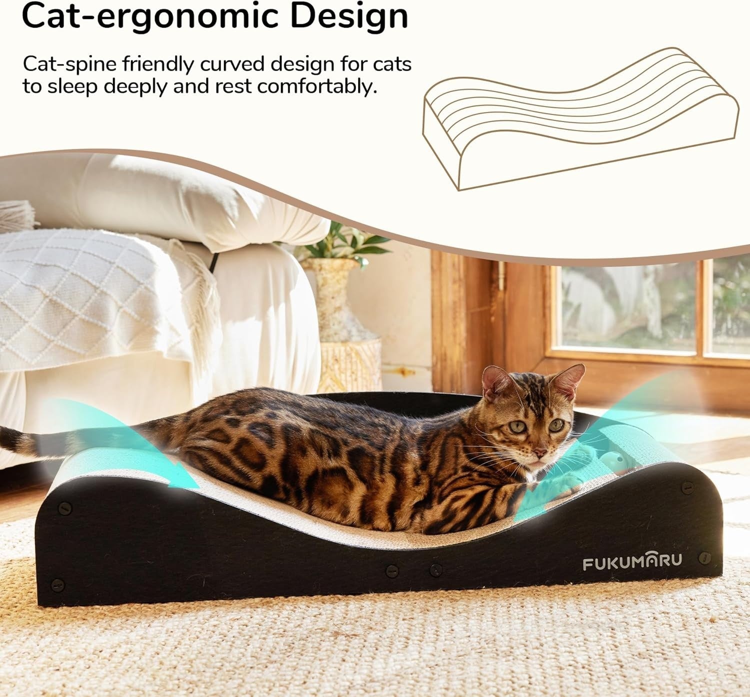 Extra Long Cat Scratcher Bed 74cm Cardboard Lounge w Felt & Ball Toy