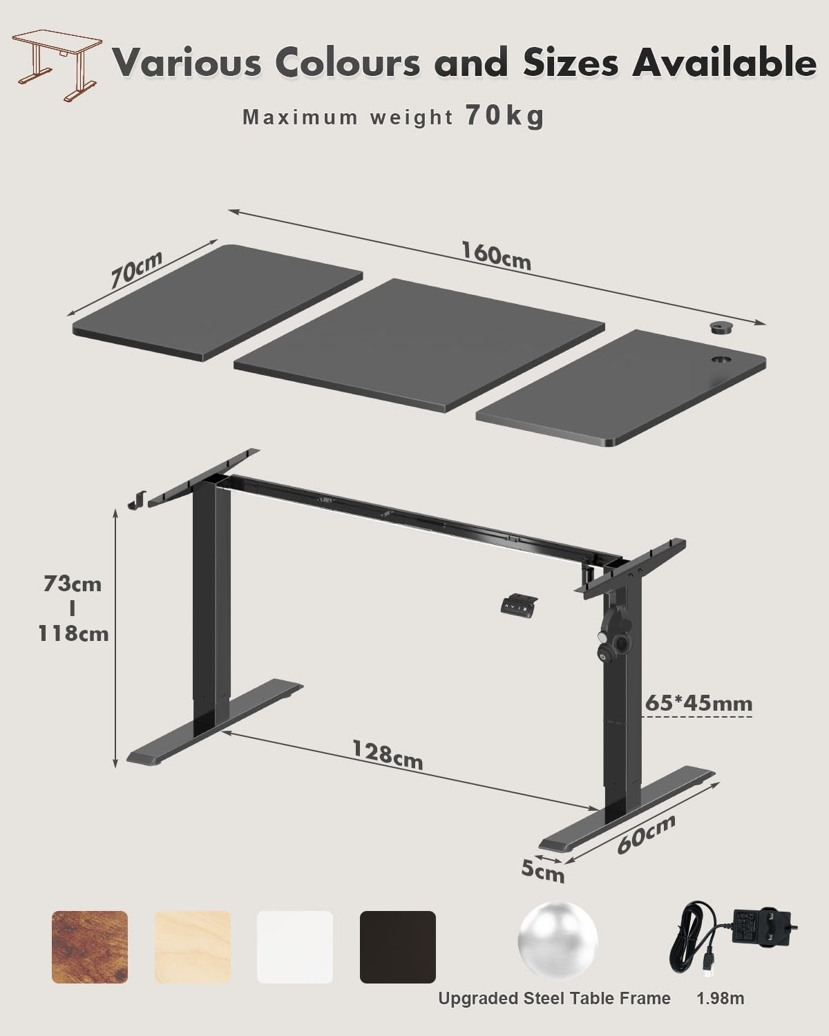 Electric Standing Desk 160x70cm Adjustable Sit Stand Table W/Memory Panel, Black