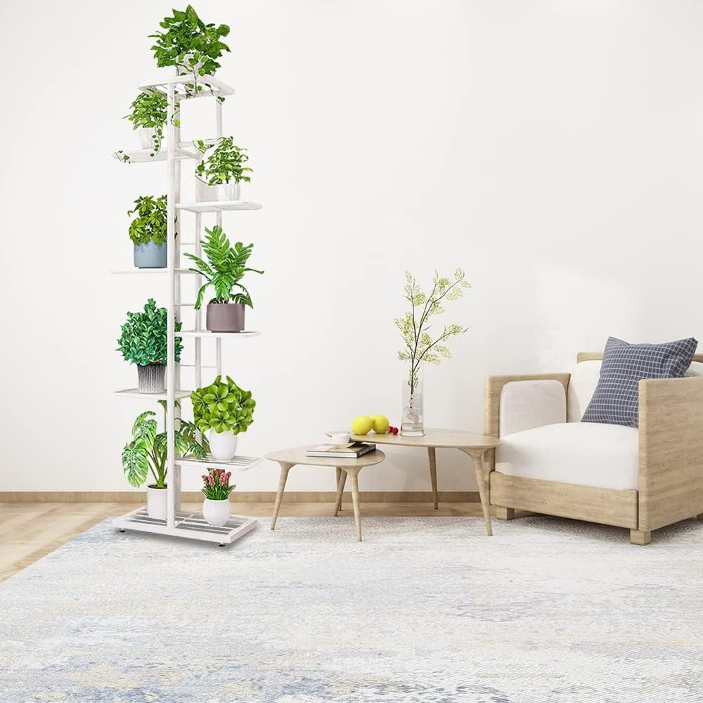 8 Tier White Metal Plant Stand Indoor Outdoor Tall Flower Pot Display Rack