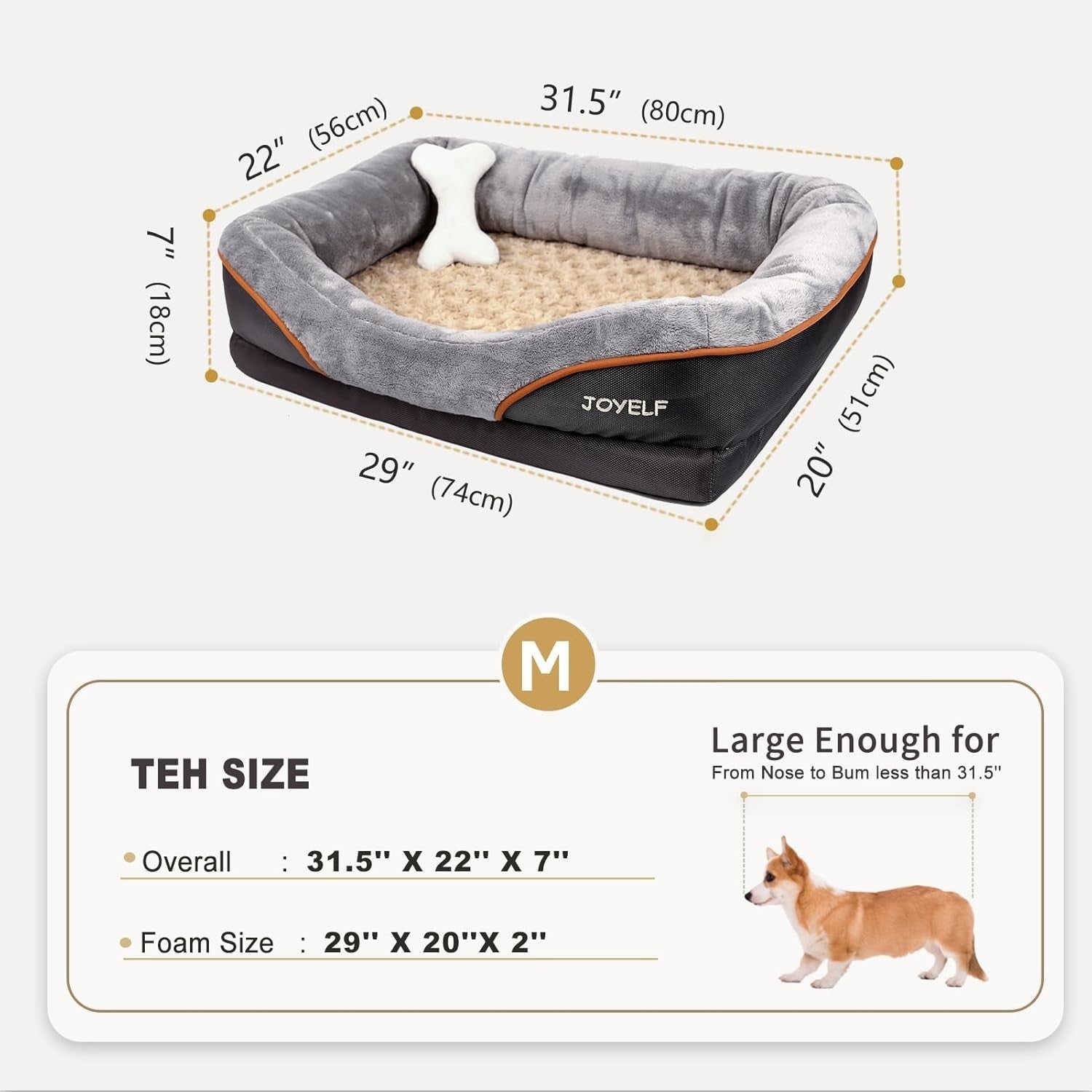 Medium Orthopedic Memory Foam Dog Bed Washable Sofa 80x56x18cm
