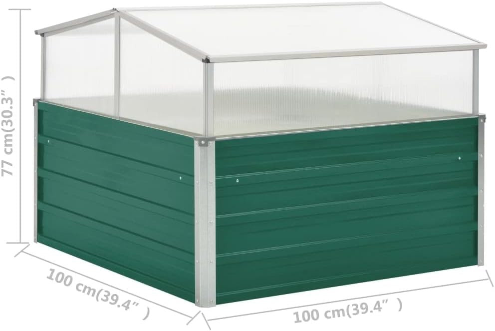 Large Steel Greenhouse Planter Box 100x100x77cm Polycarbonate Roof Garden Bed