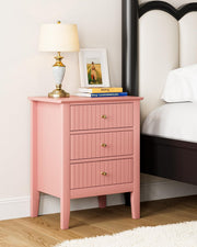 Modern Pink Bedside Table with 3 Drawers Wooden Nightstand Bedroom Storage