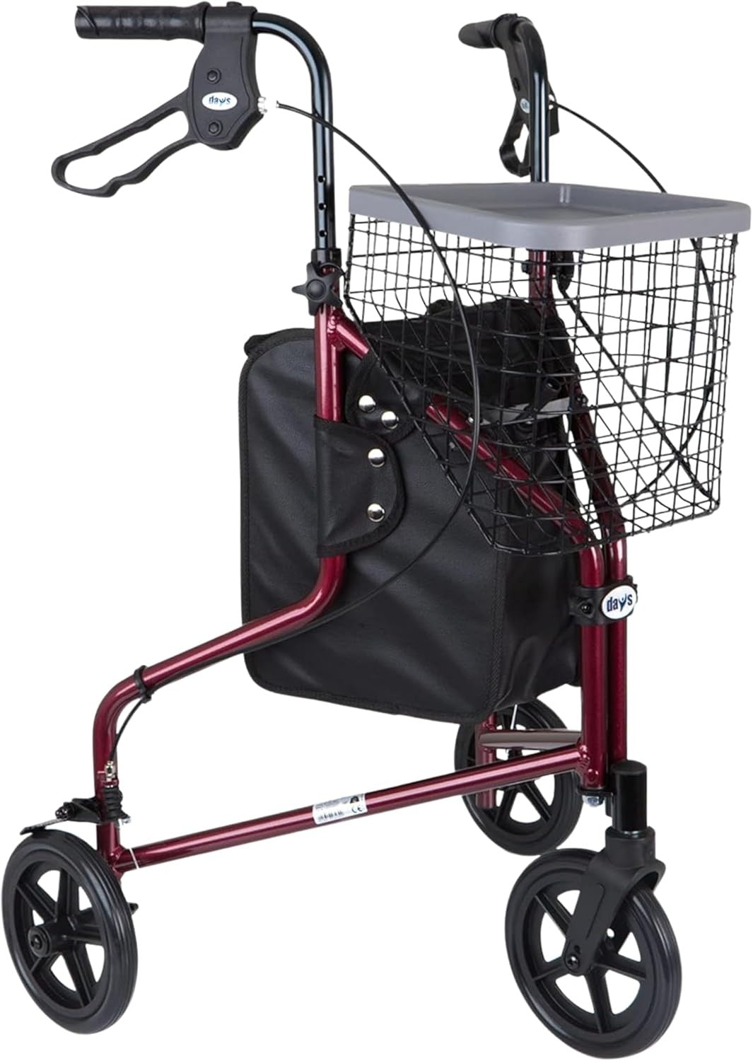 3 Wheel Rollator Walker Folding Lightweight Brakes Tray Indoor Outdoor