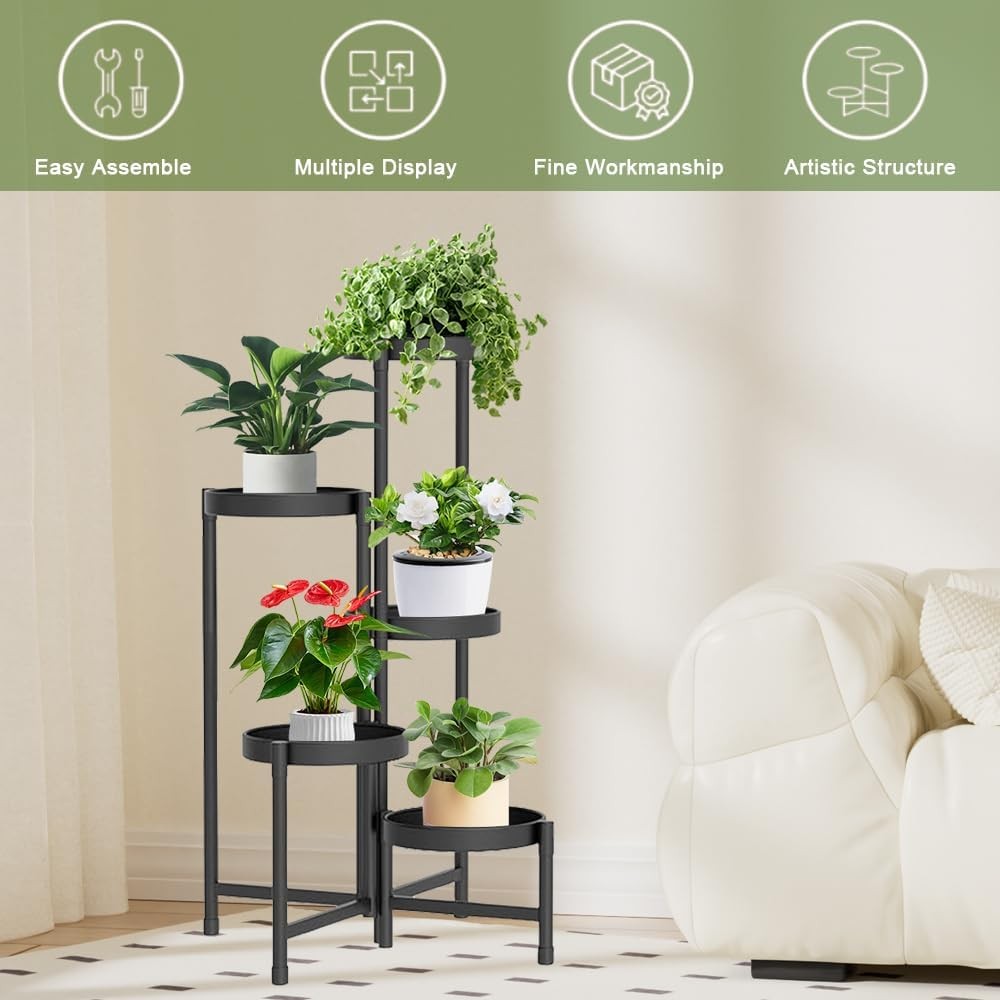 5 Tier Metal Foldable Corner Plant Stand Indoor Outdoor Tall Flower Shelf Rack