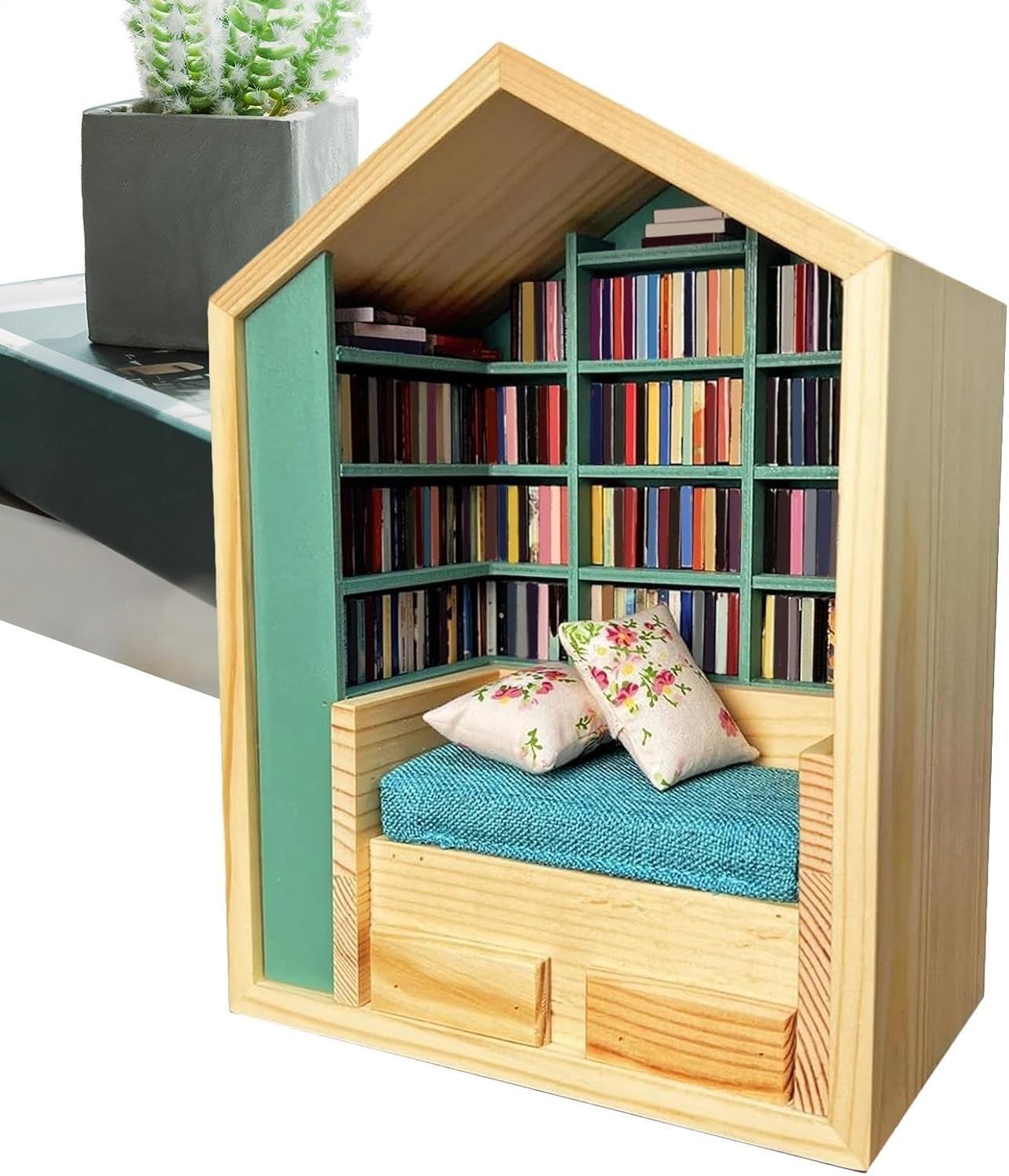 Wood Mini Bookshelf Fidget Tiny Library Stress Desk Decor