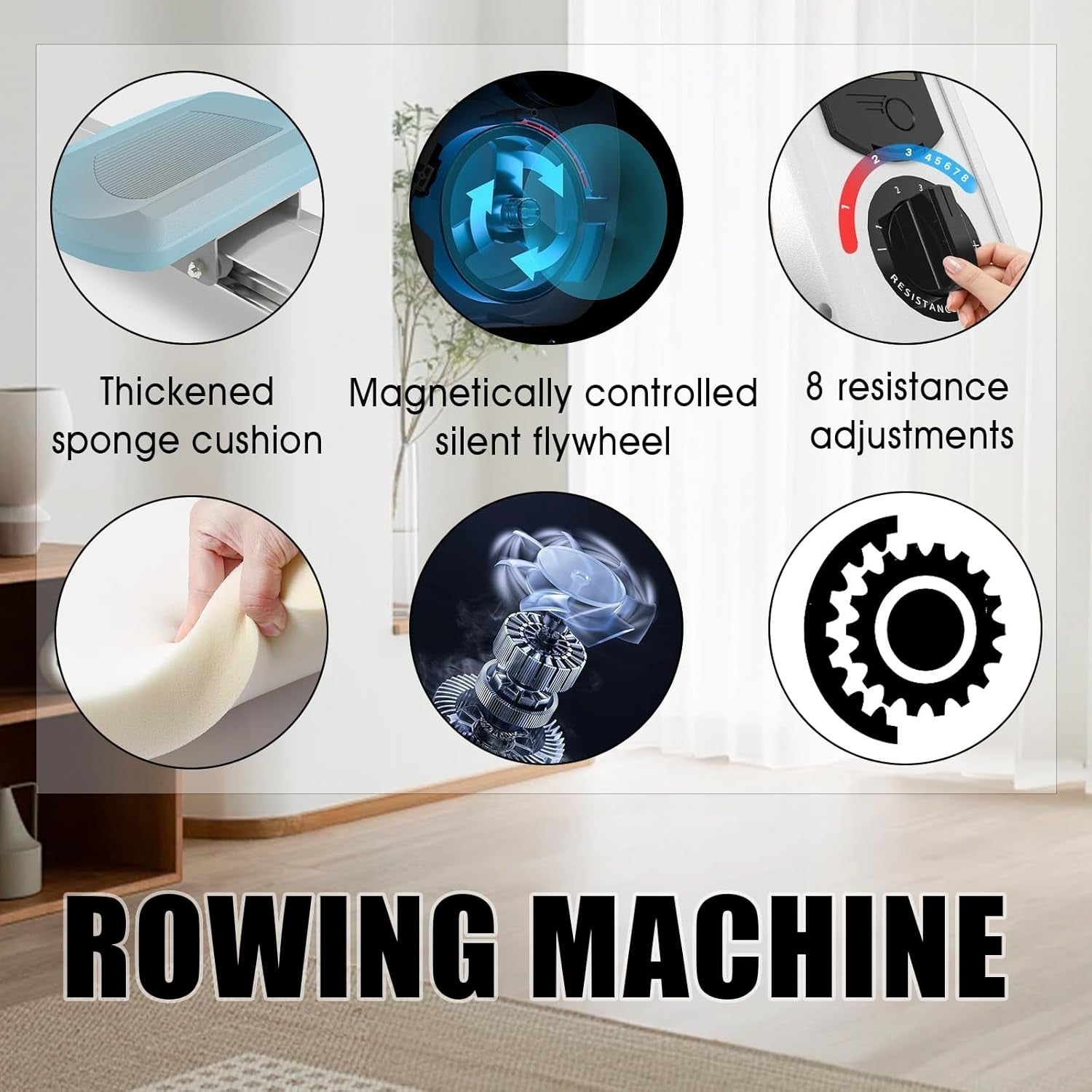 Foldable Magnetic Rowing Machine 8-Level Silent Resistance LCD Home Rower 120KG