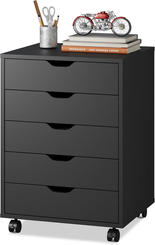 Black Mobile File Cabinet 47x40x65cm 5 Drawer Printer Stand