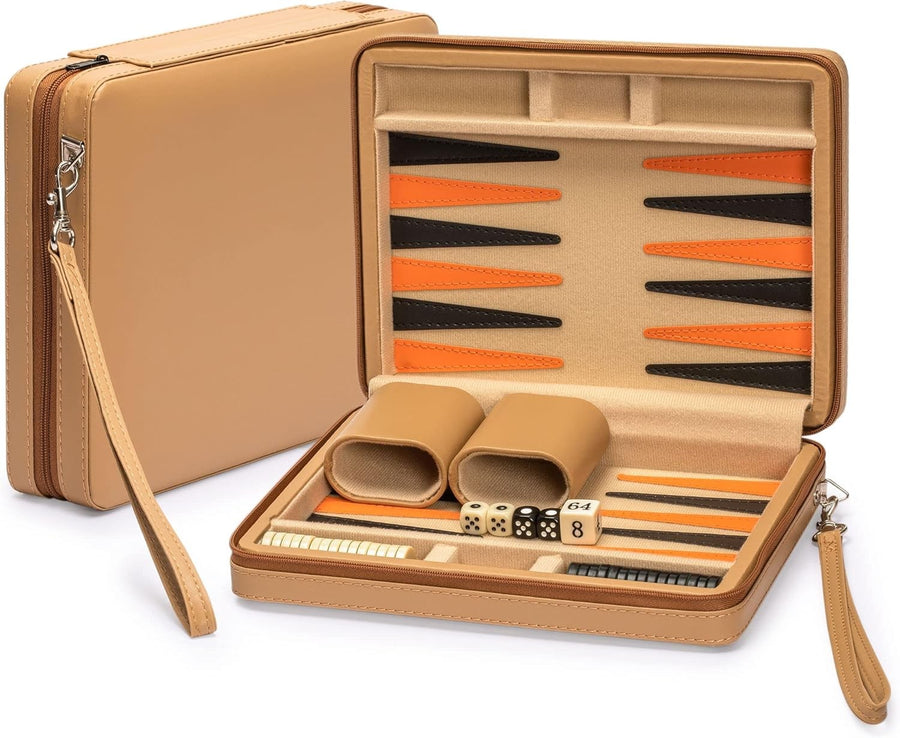 Travel Magnetic Backgammon Mini Set Leatherette Case Portable 2 Player