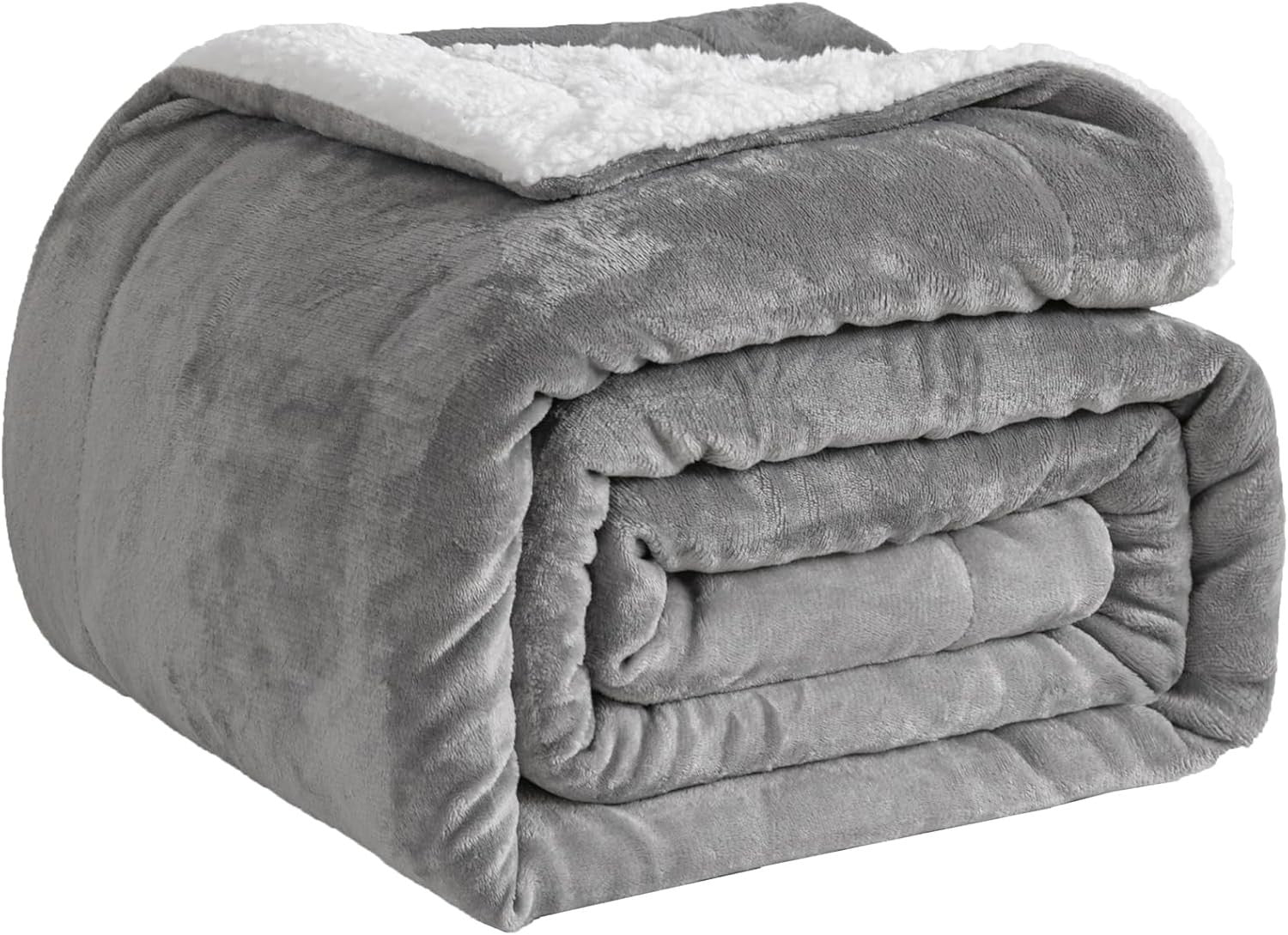 Soft Sherpa Fleece Throw Blanket Grey 130x150cm Reversible Warm