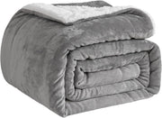 Soft Sherpa Fleece Throw Blanket Grey 130x150cm Reversible Warm