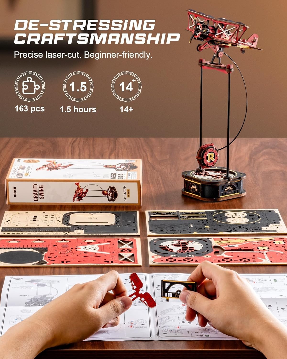 Mechanical 3D Wooden Puzzle Swing Ornament – DIY Model, No Batteries