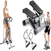 Row-N-Ride Squat Trainer + Mini Stepper Machine Bundle w LCD