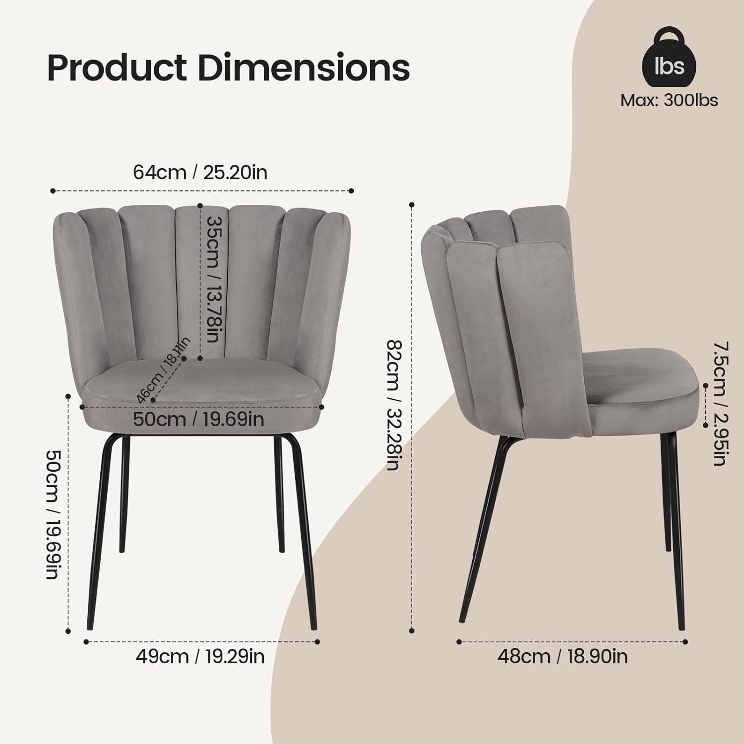 Velvet Vanity Chair Grey Dressing Table Chair Black Metal Legs