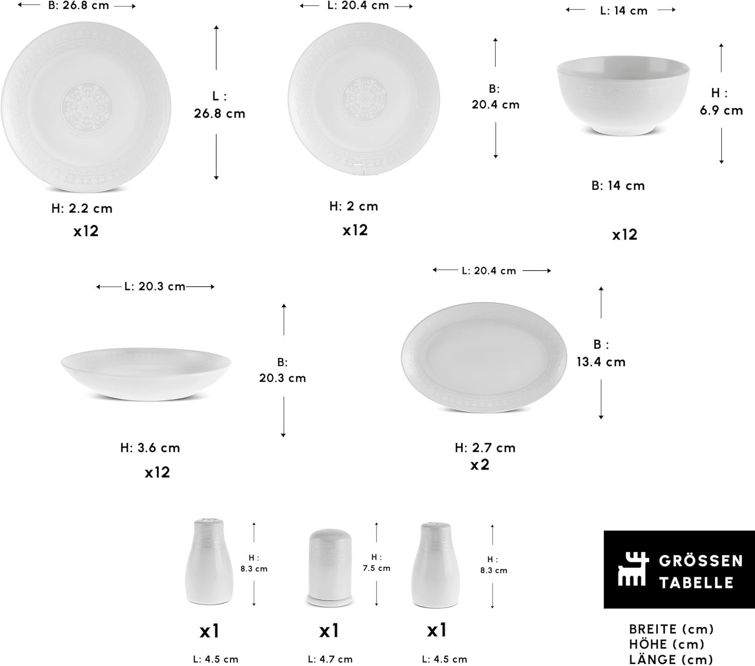 53pc Bone China Dinner Set for 12 White Plates Bowls Serving Platter