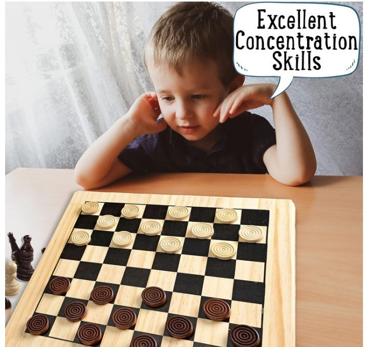 Wooden Chess & Draughts Set | Classic 2-in-1 Board Game for Kids & Adults