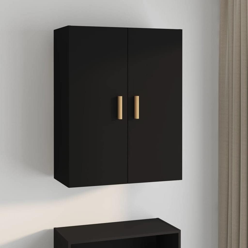 Black Wall Cabinet Storage Unit with Doors, 3 Compartments, Modern Look.