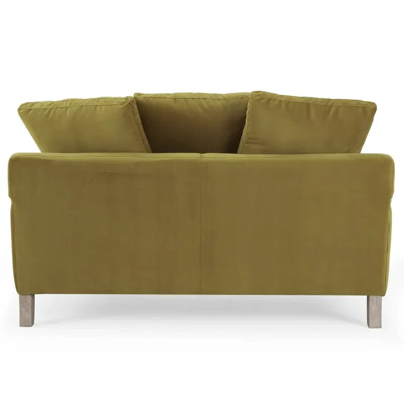 Olive Green Velvet 2 Seater Sofa Deep Scatter Cushions Feather-Filled Seat