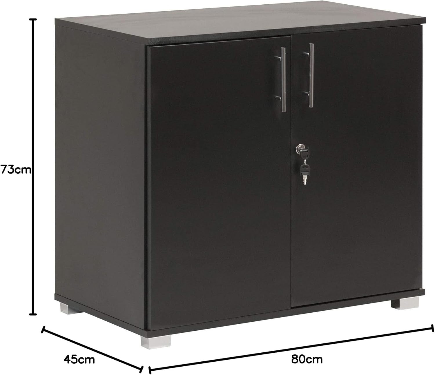 Black Metal Storage Cabinet with Lock 2 Door Cupboard Office Desk Height