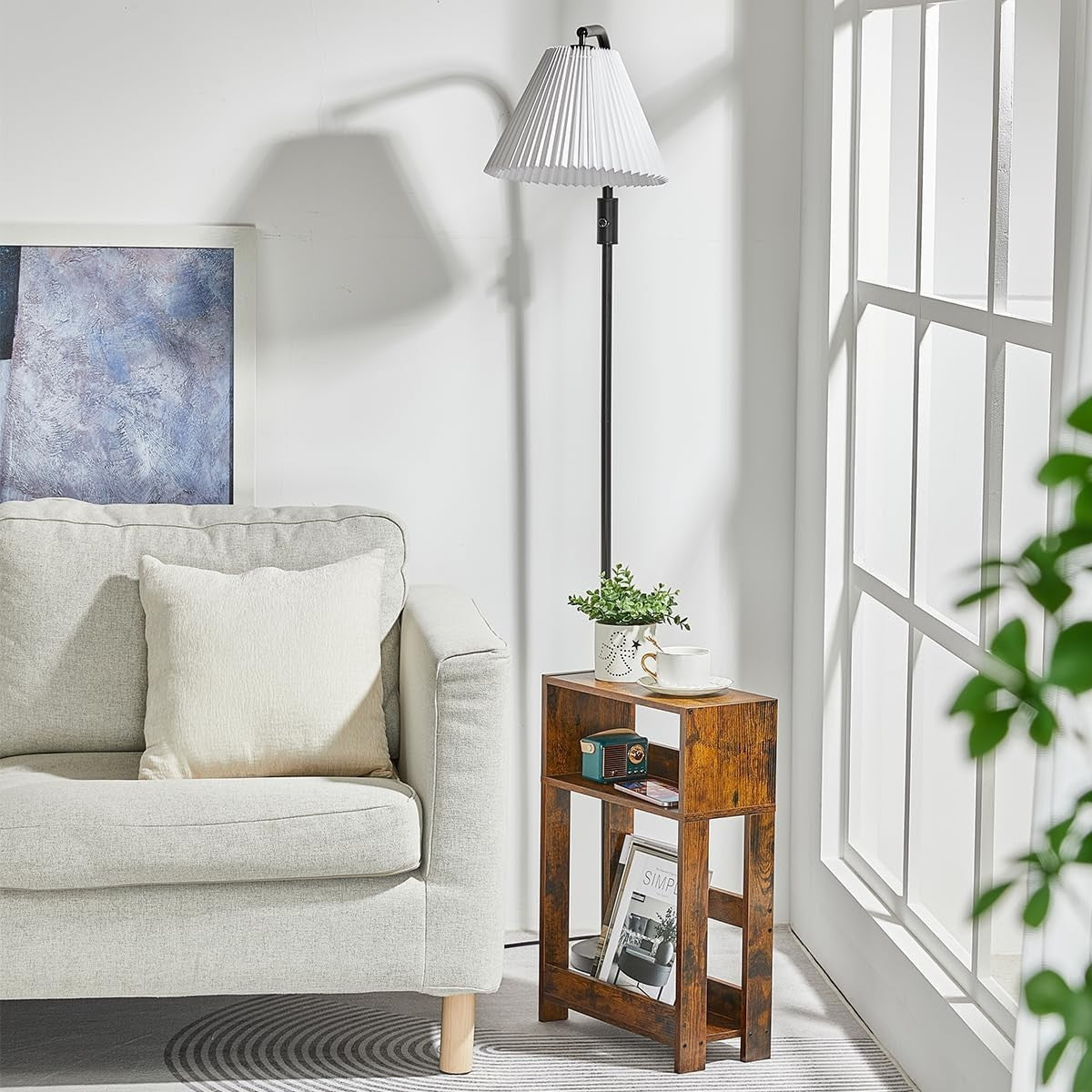 Rustic Narrow Side Table with Storage | 3-Tier Slim Nightstand for Small Spaces