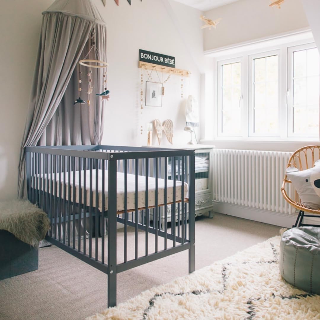 Space Saving Wooden Baby Cot Bed Adjustable Height Toddler Bed Stone Blue