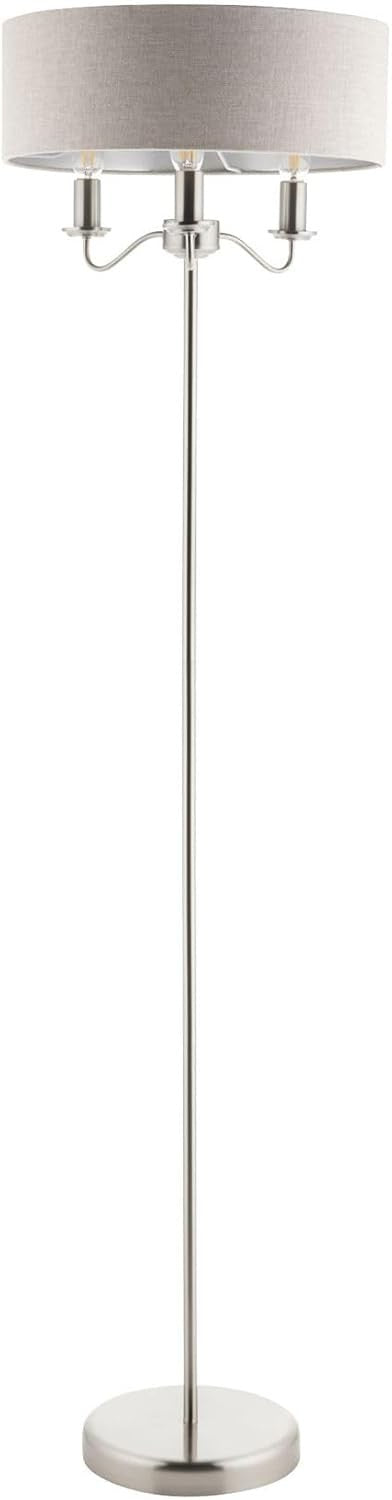 Brushed Nickel Floor Lamp Linen Shade Adjustable Head Modern Standing Light