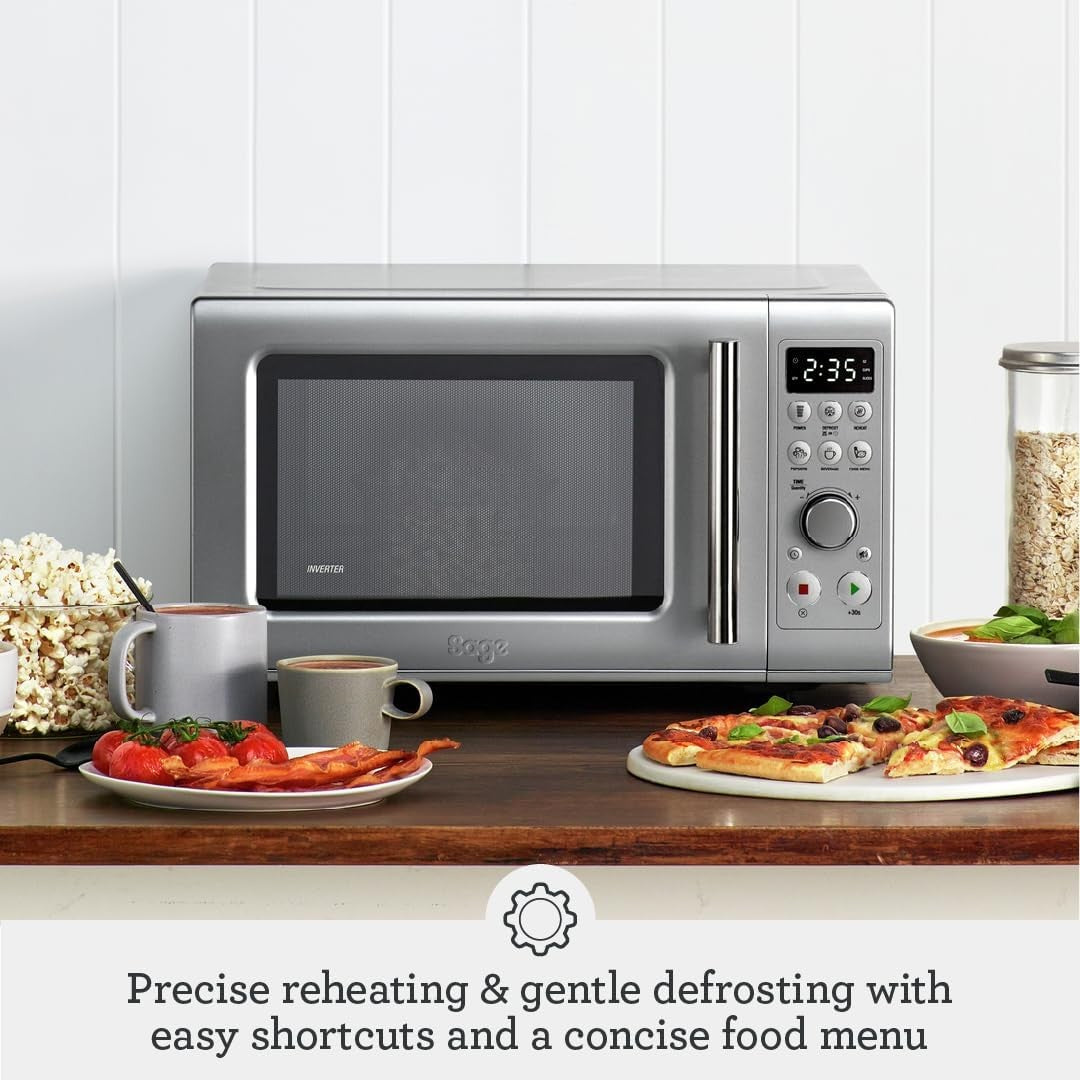 Sage Compact Wave Soft Close Microwave 25L Silver, Child Lock, 800W
