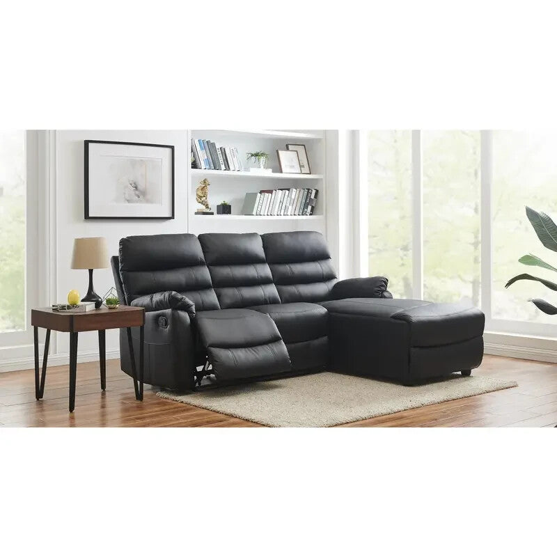 3 Seater Recliner Sofa With Chaise Black Faux Leather Left Recline Couch