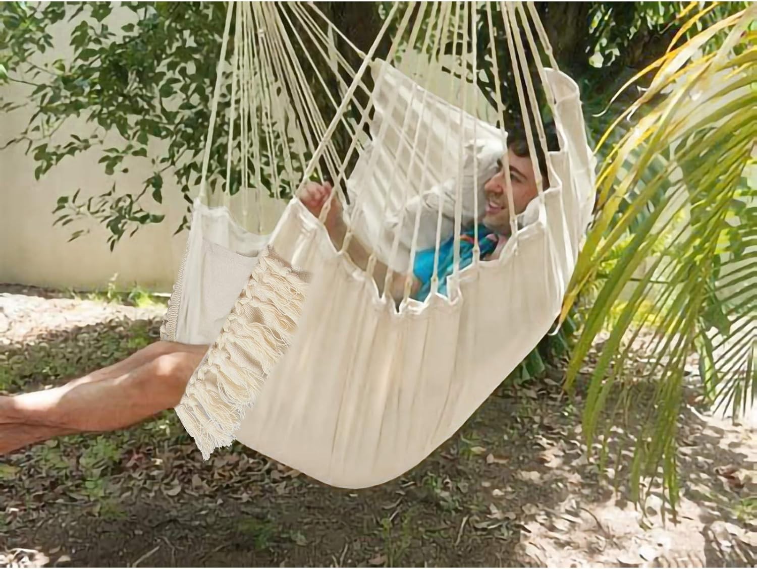 Cream Hammock Chair with 2 Cushions & Straps | 500lbs Indoor Outdoor Swing