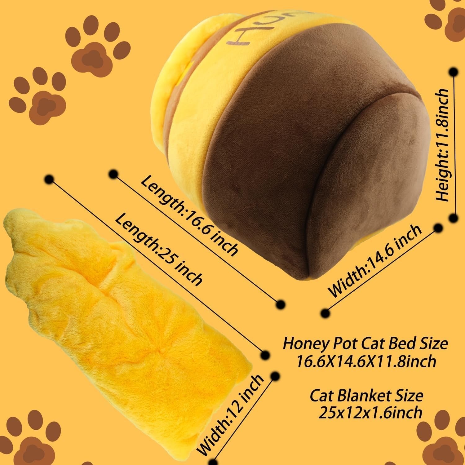 Honey Pot Cat Cave Bed Soft Plush Pet Nest w Washable Cushion