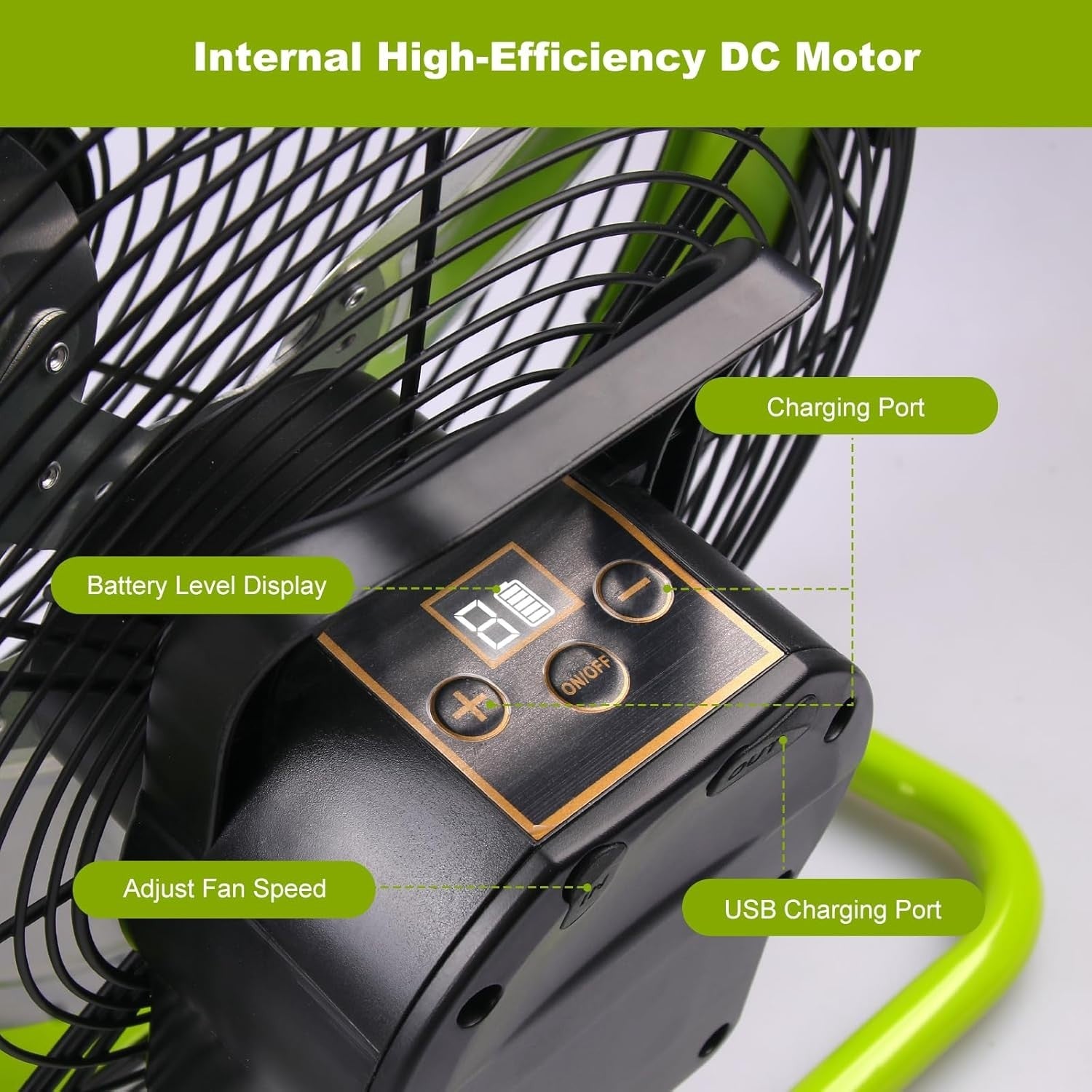 20W Solar Floor Fan – 15000mAh Rechargeable Portable 12-Speed Outdoor Black