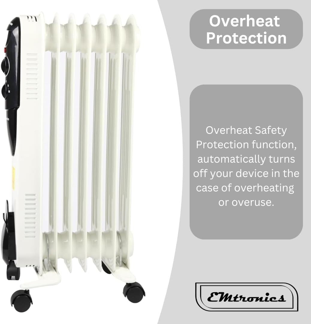 1500W Portable Oil-Filled Heater Radiator 7 Fin Adjustable Thermostat
