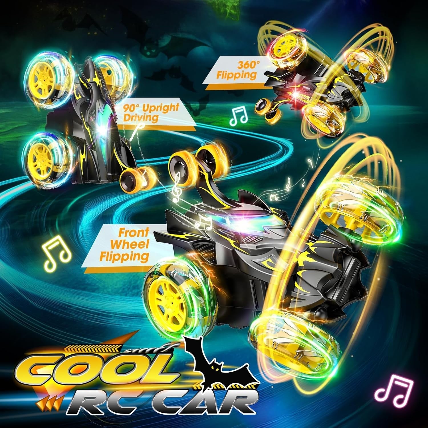 360° Flip Bat RC Car Toy 2.4GHz LED Stunt Car Gift for Boys Girls Age 3-9