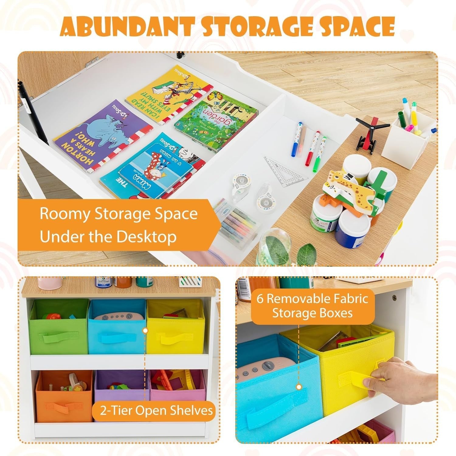 Kids Art Table & Chairs Set with Storage, Paper Roller & Cups – 109cm