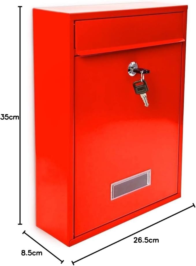 Lockable Wall Mounted Mailbox Red Steel Weatherproof Post Box A4 Slot